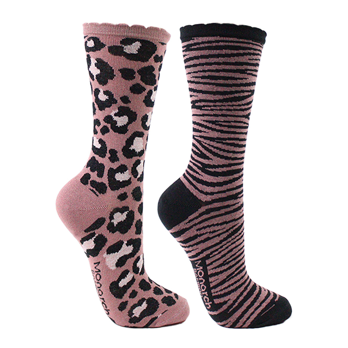 Monarch - 2 Pares Calcetín Bamboo Diseño Animal Pique Largo 3/4