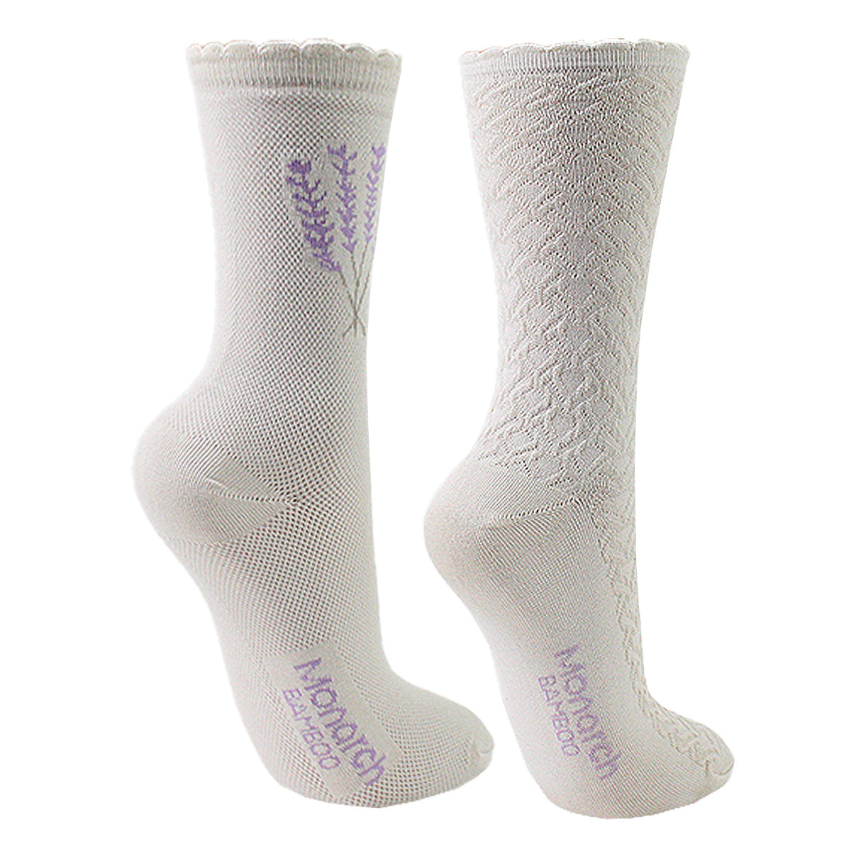 Monarch - 2 Pares Calcetín Bamboo Diseño Ramito Relieve Largo 3/4