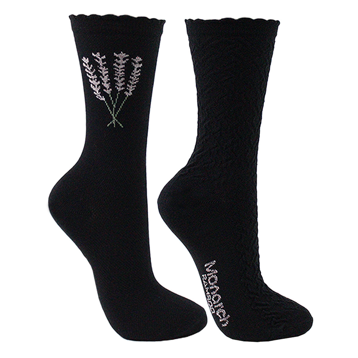 Monarch - 2 Pares Calcetín Bamboo Diseño Ramito Relieve Largo 3/4