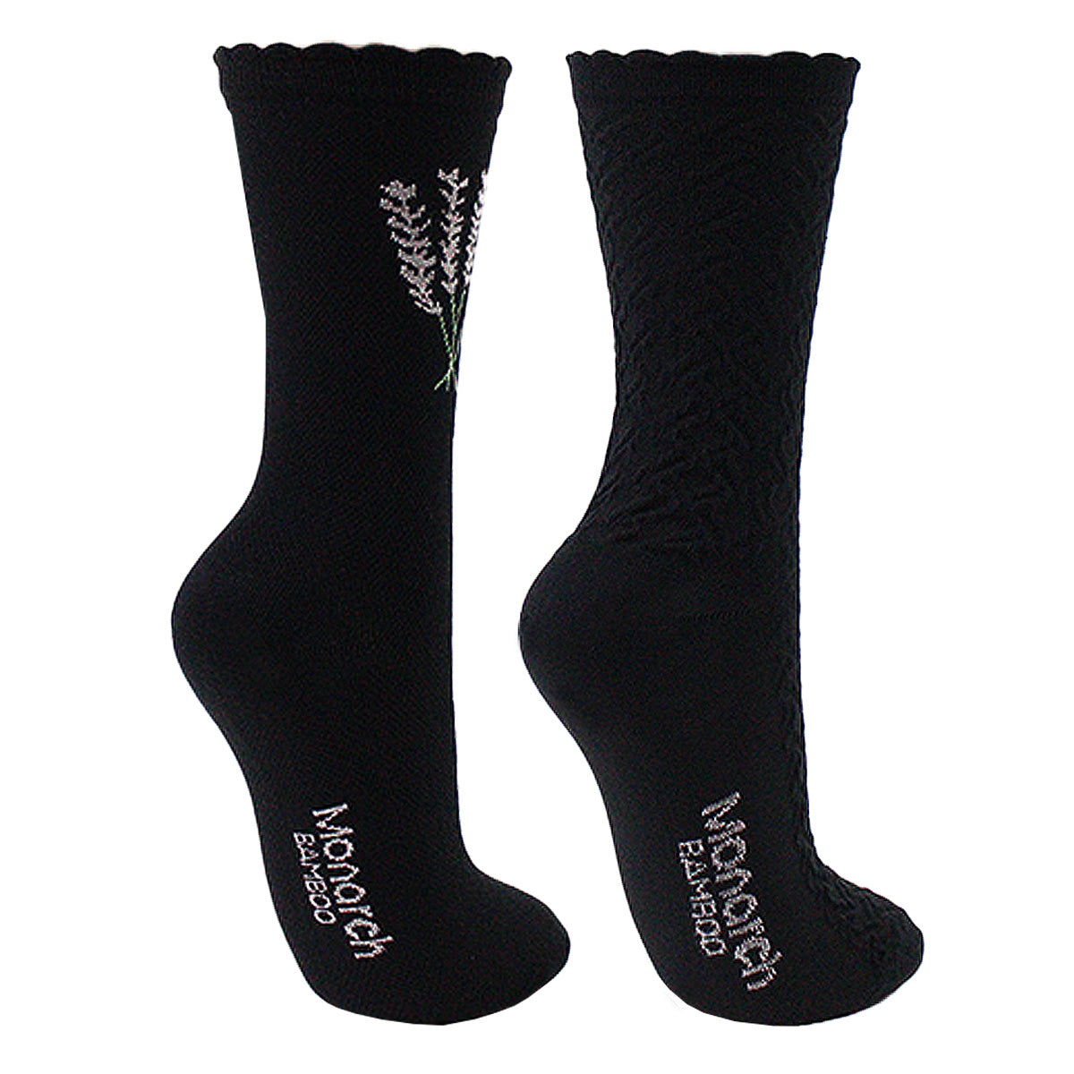 Monarch - 2 Pares Calcetín Bamboo Diseño Ramito Relieve Largo 3/4