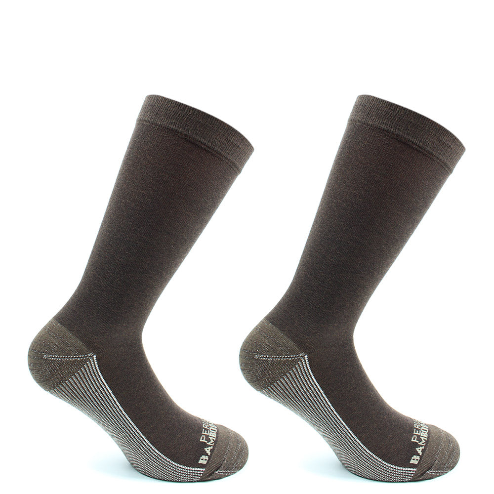 Peruggi - 2 Pares Calcetin Cobre + Bamboo Liso Vestir Largo 3/4