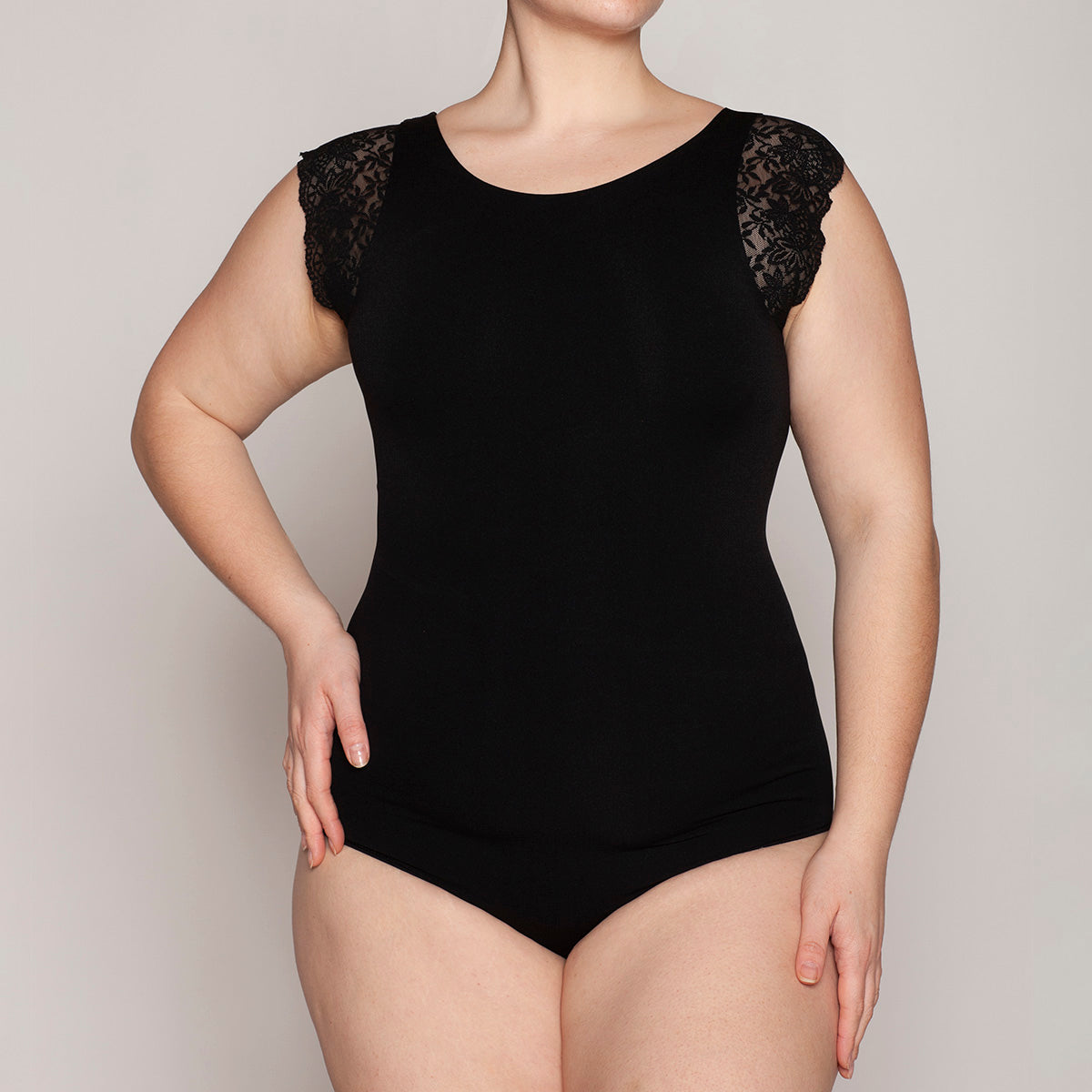 Lasst - Body Escote Redondo Manga Encaje