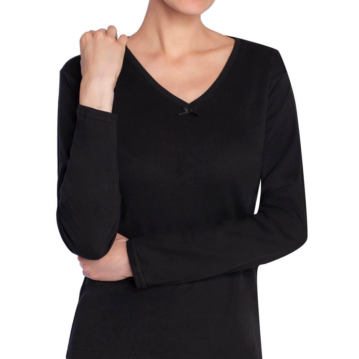 Blusa Negra Cuello V Venta Al Por Mayor Blusa De Mujer Cuello V - Main Image