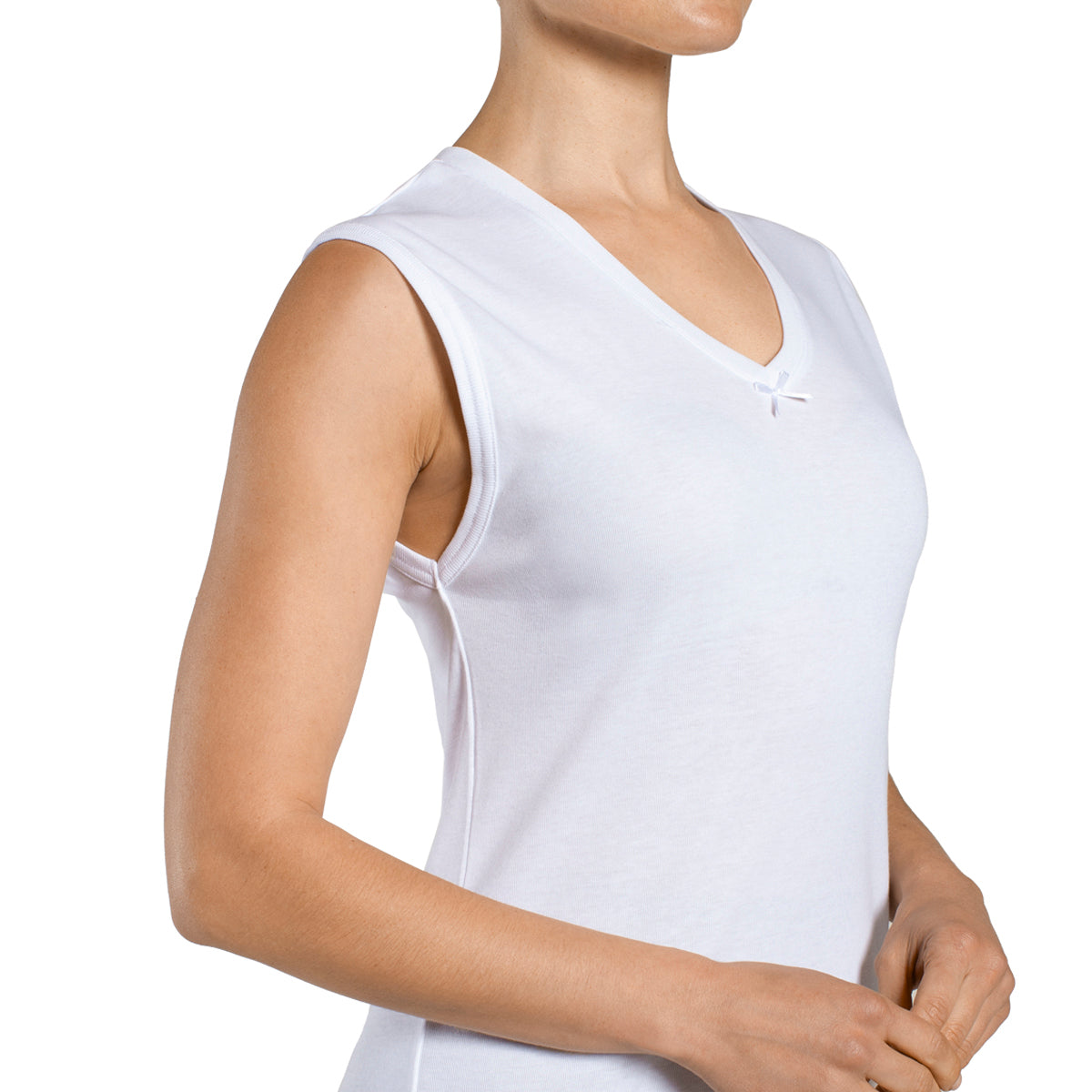 Tais - Camiseta Mujer Sin Mangas Cuello "V" Algodón