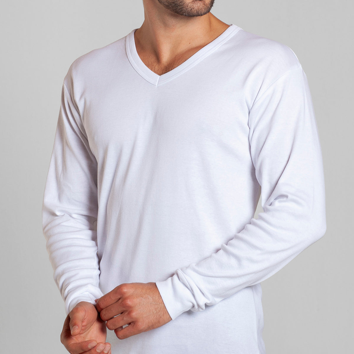 Tais - Camiseta Manga Larga Cuello V Hombre Algodón