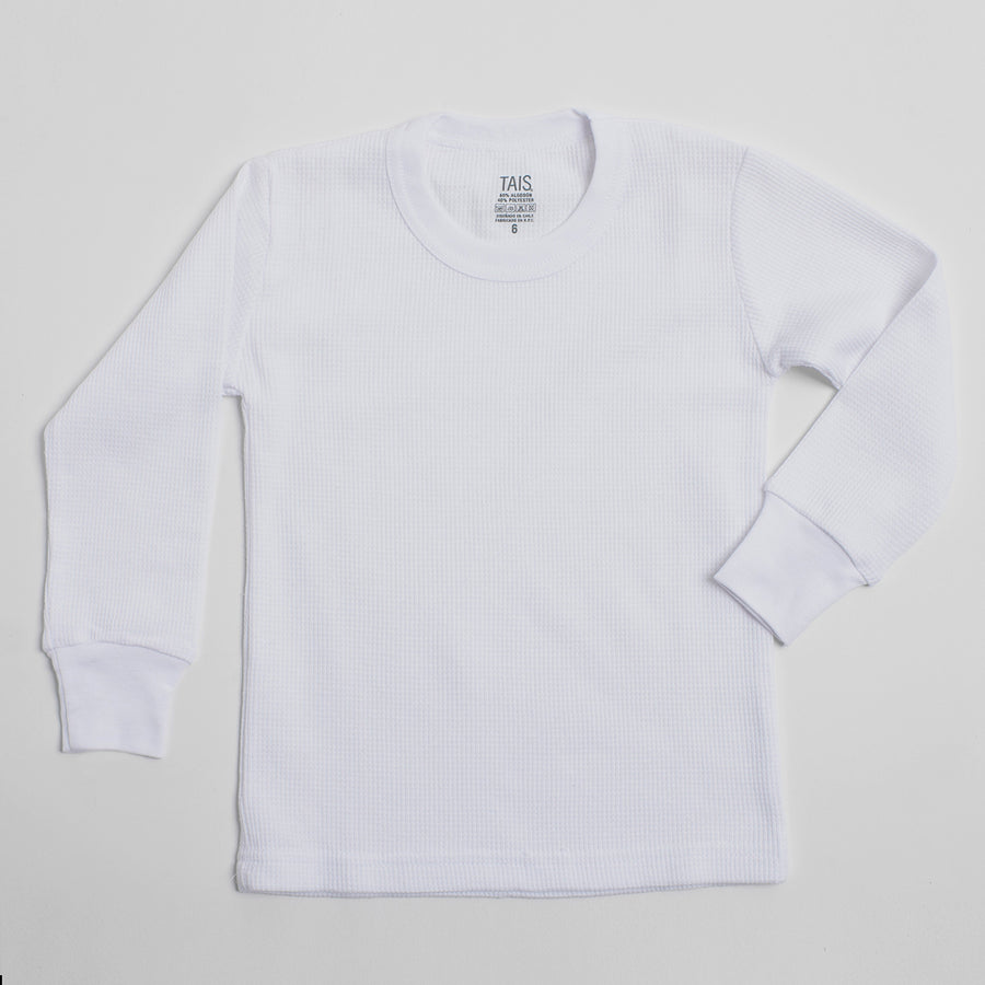 Tais - Camiseta Térmica Manga Larga Cuello Polo Algodón Tejido Panal Infantil Blanco