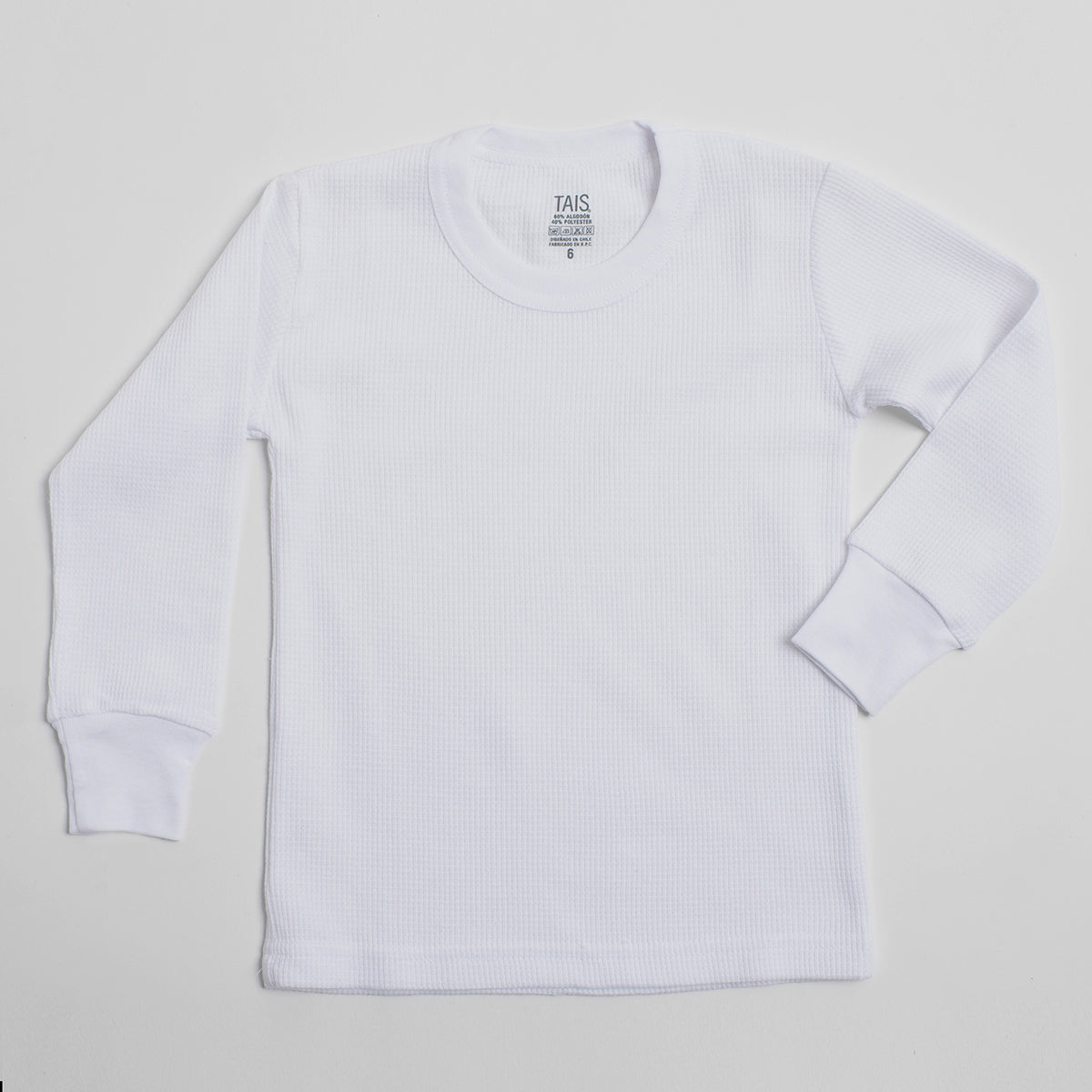 Tais - Camiseta Térmica Manga Larga Cuello Polo Algodón Tejido Panal Infantil Blanco