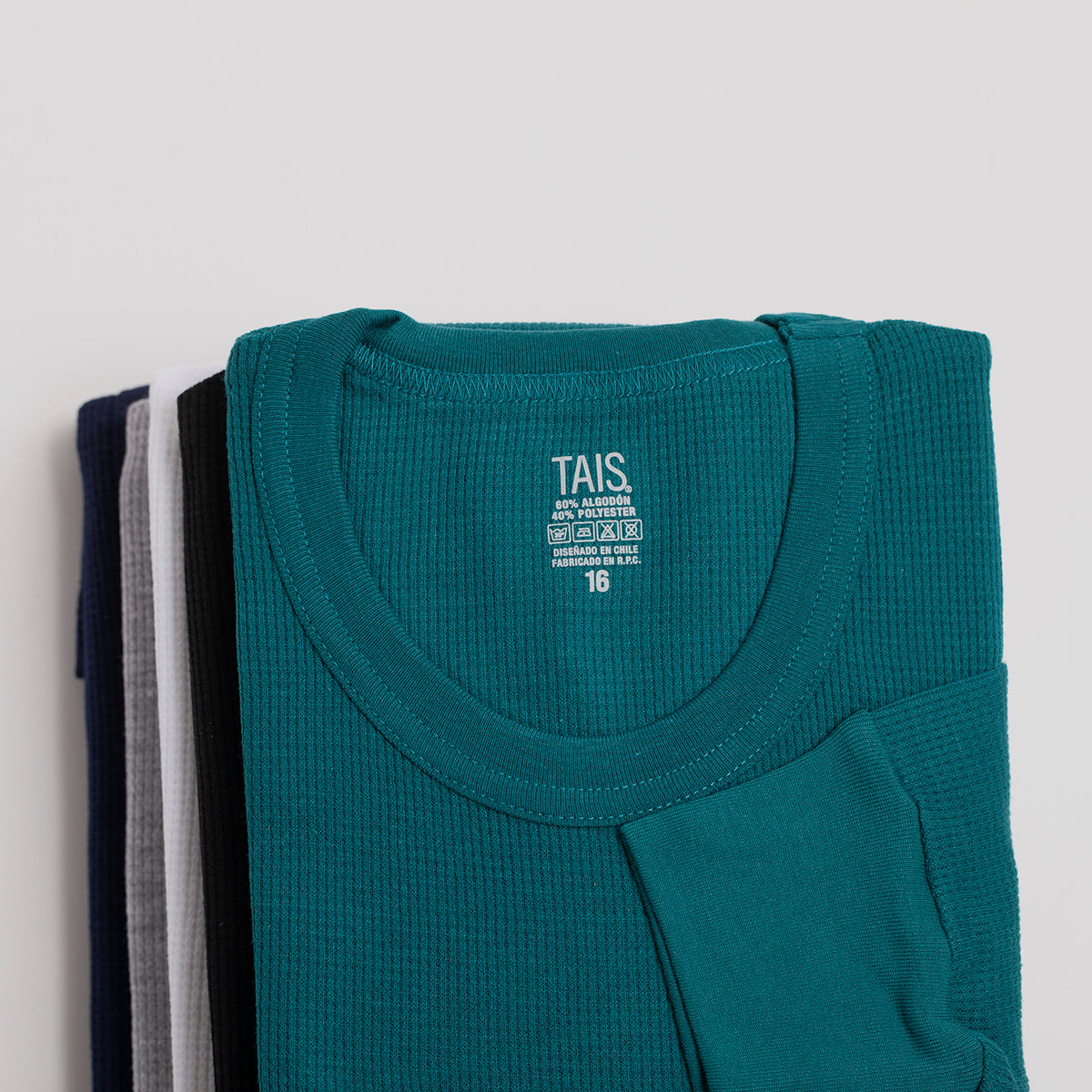 Tais - Camiseta Térmica Manga Larga Cuello Polo Algodón Tejido Panal Juvenil