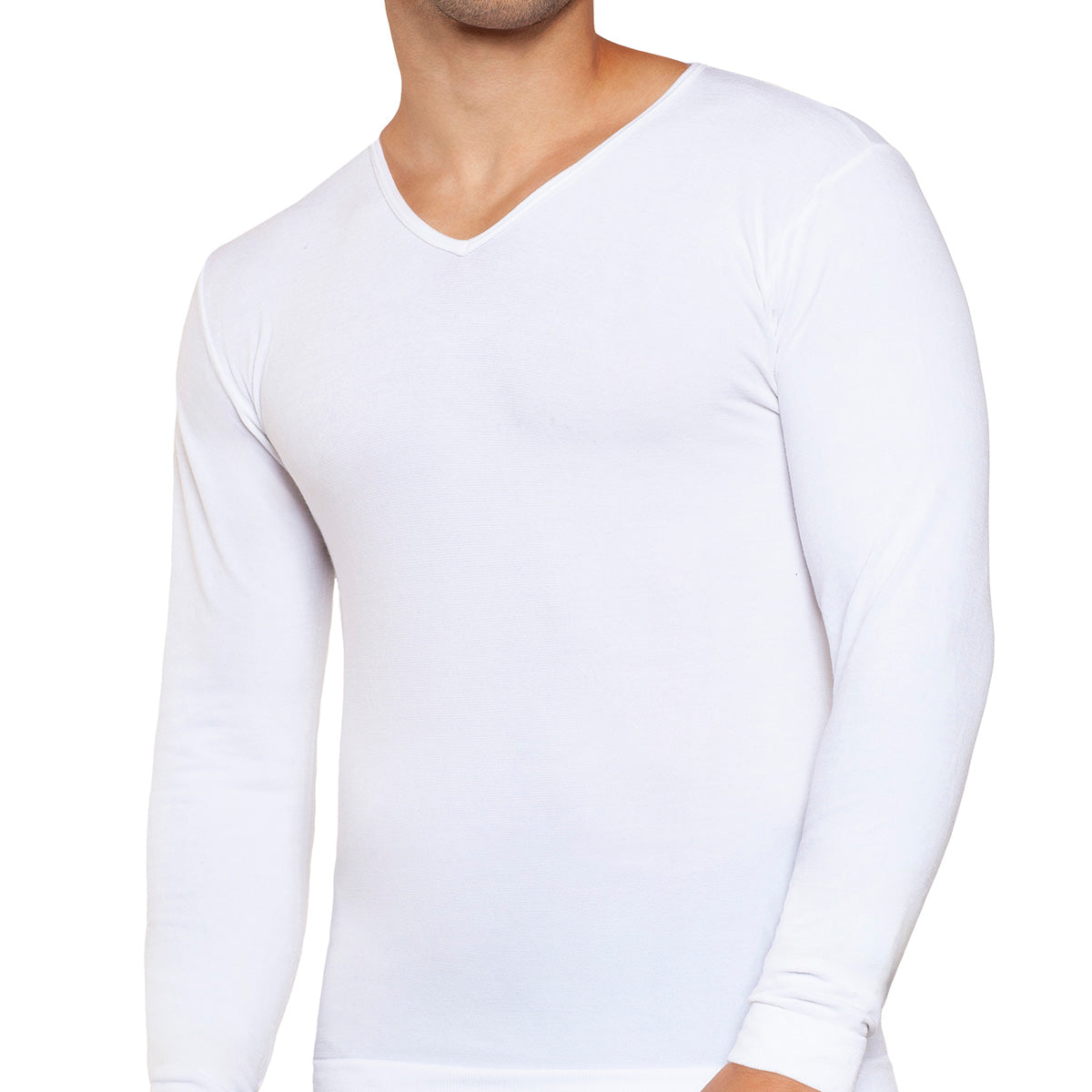 Tais - Camiseta Hombre Primera Capa Cuello V Manga Larga Lana Merino Crudo