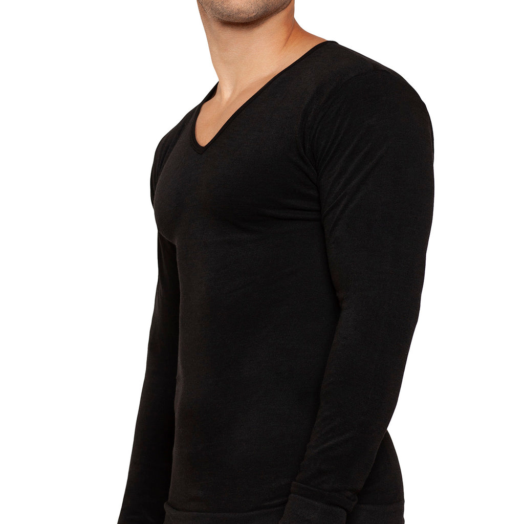 Tais - Camiseta Hombre Primera Capa Cuello V Manga Larga Lana Merino