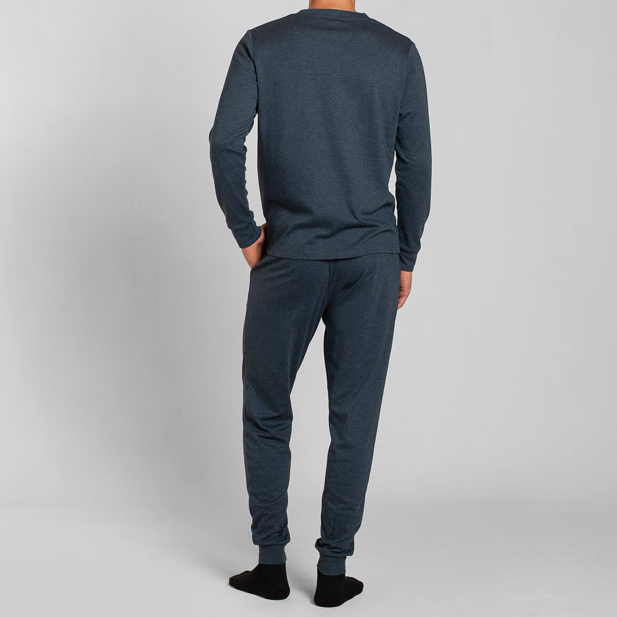 Monarch - Pijama Algodón Manga Larga Pantalon Liso Azul Melange