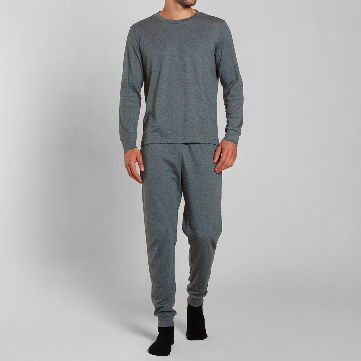 Monarch - Pijama Algodón Manga Larga Pantalon Liso Gris Melange