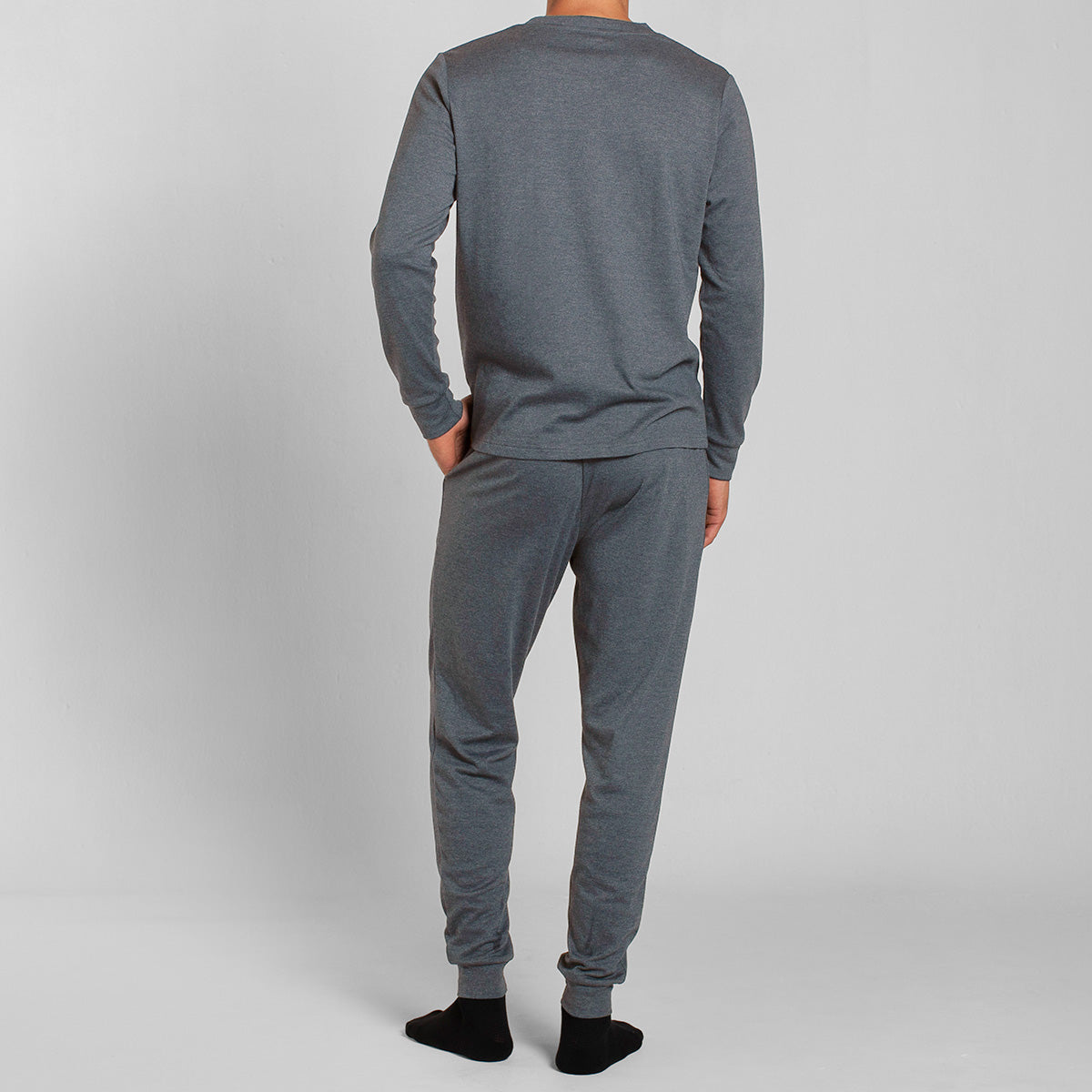 Monarch - Pijama Algodón Manga Larga Pantalon Liso Gris Melange