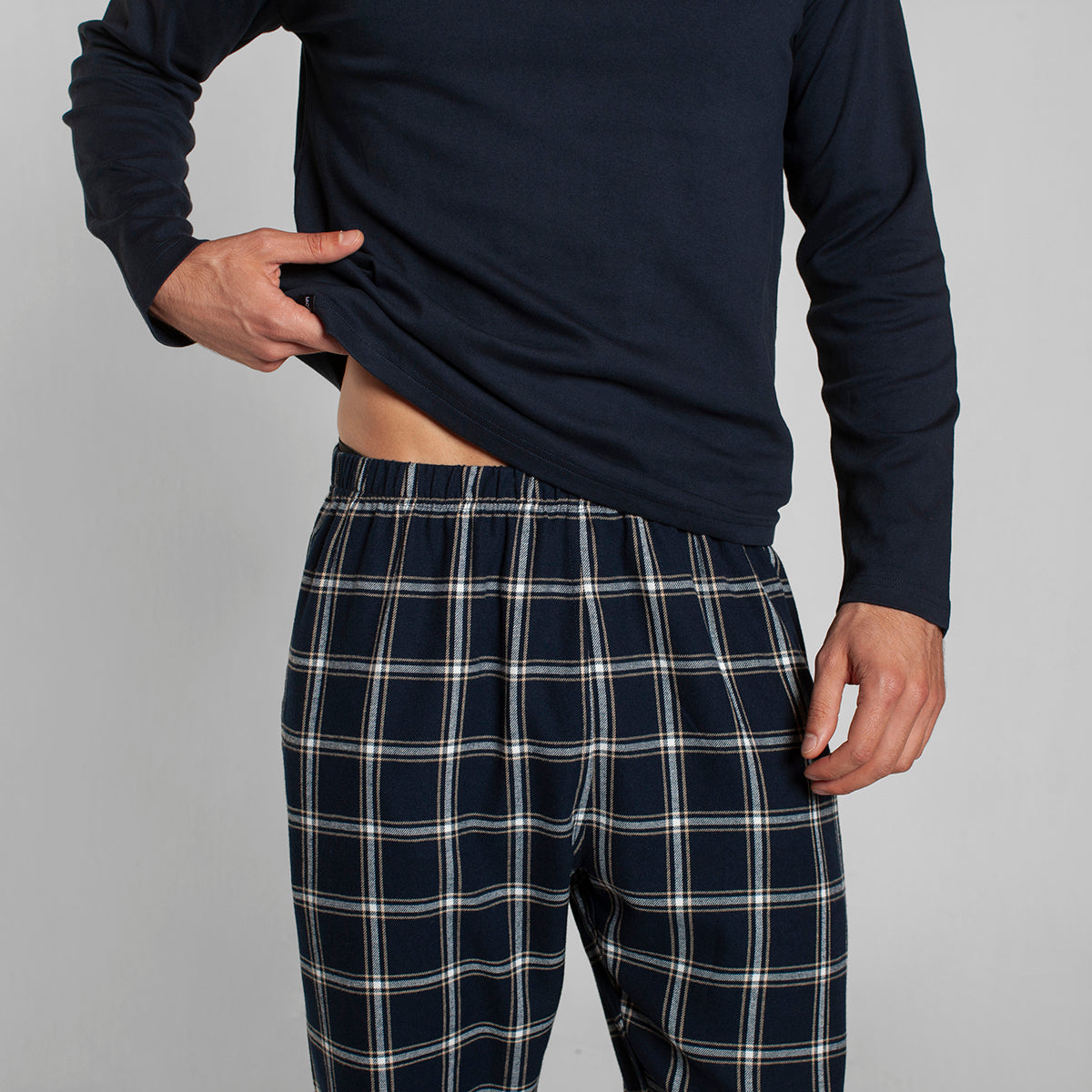 Monarch - Pijama Algodón Manga Larga Pantalón Cuadros Azul Oscuro