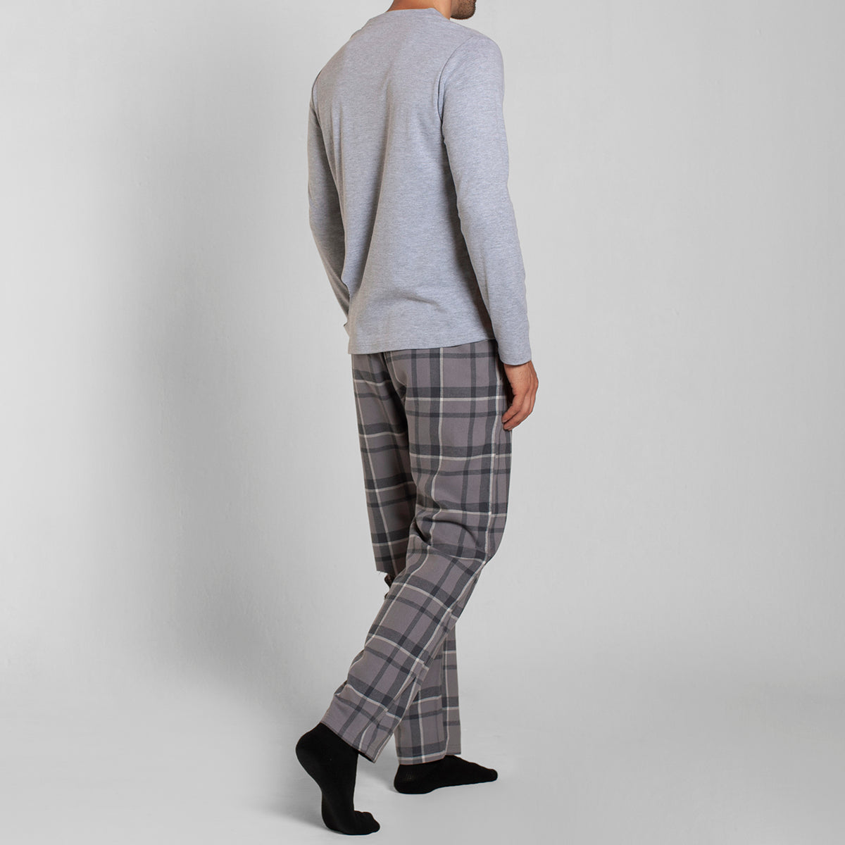 Monarch - Pijama Algodón Manga Larga Pantalón Cuadros Gris Melange