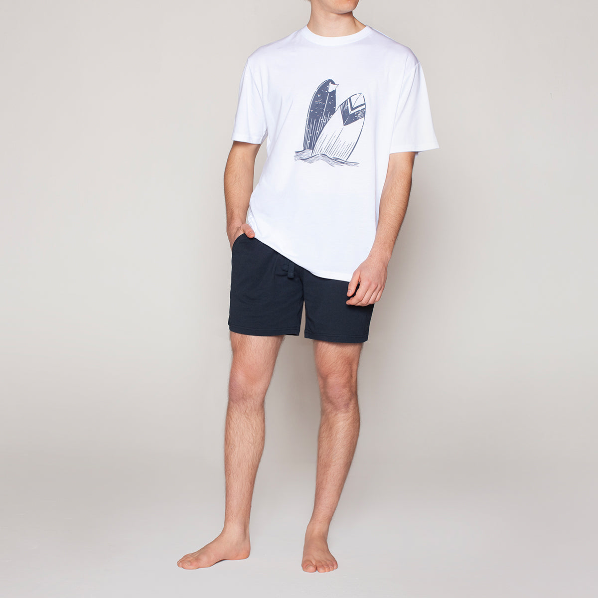 Monarch - Pijama Hombre Cuello Redondo Blanco/Azul