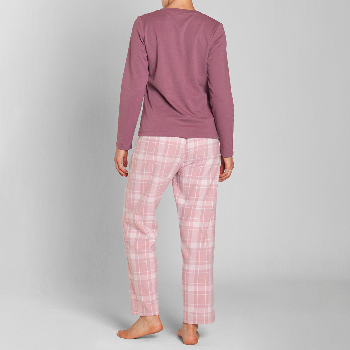 Monarch - Pijama Algodón Manga Larga Cuello V Pantalon Cuadros