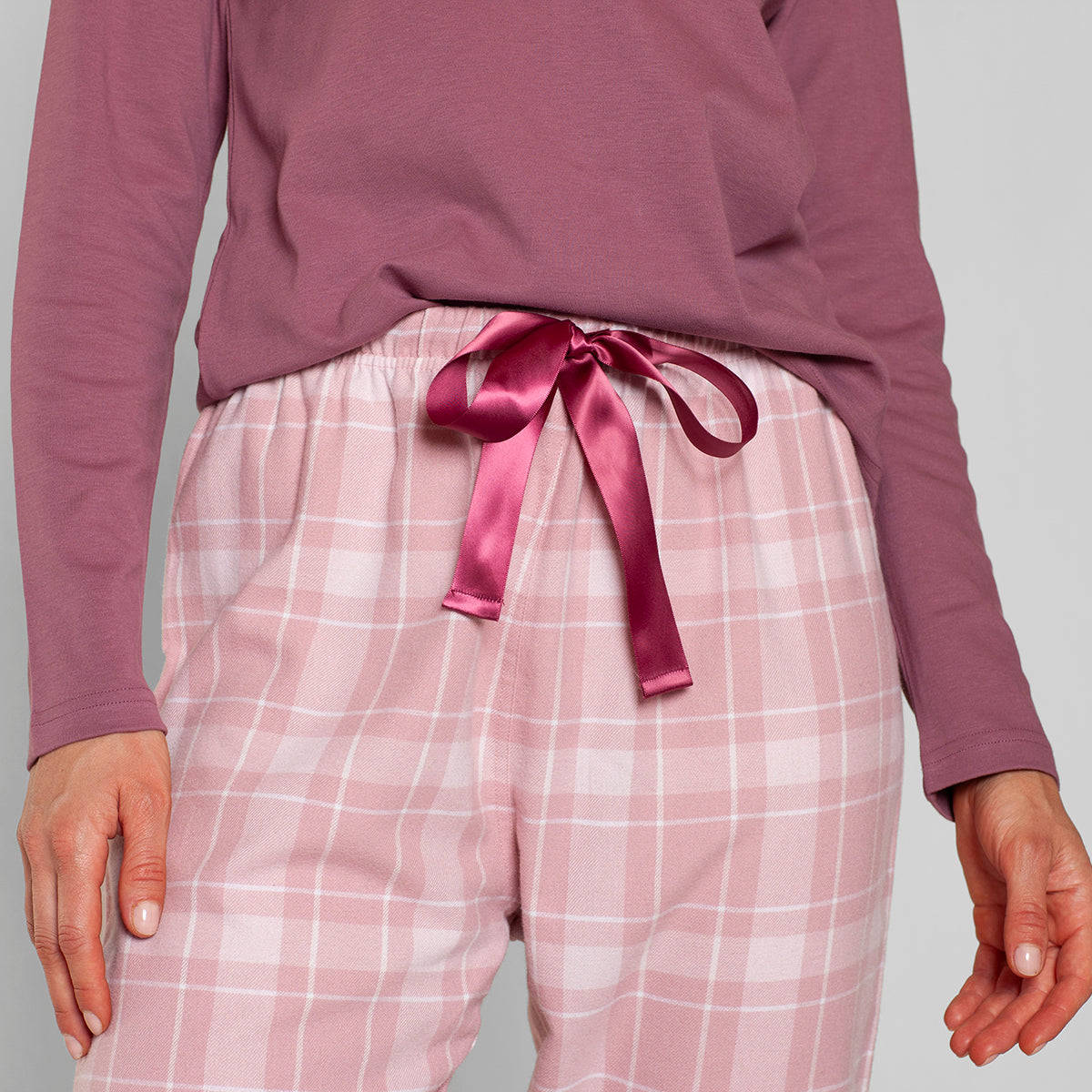 Monarch - Pijama Algodón Manga Larga Cuello V Pantalon Cuadros