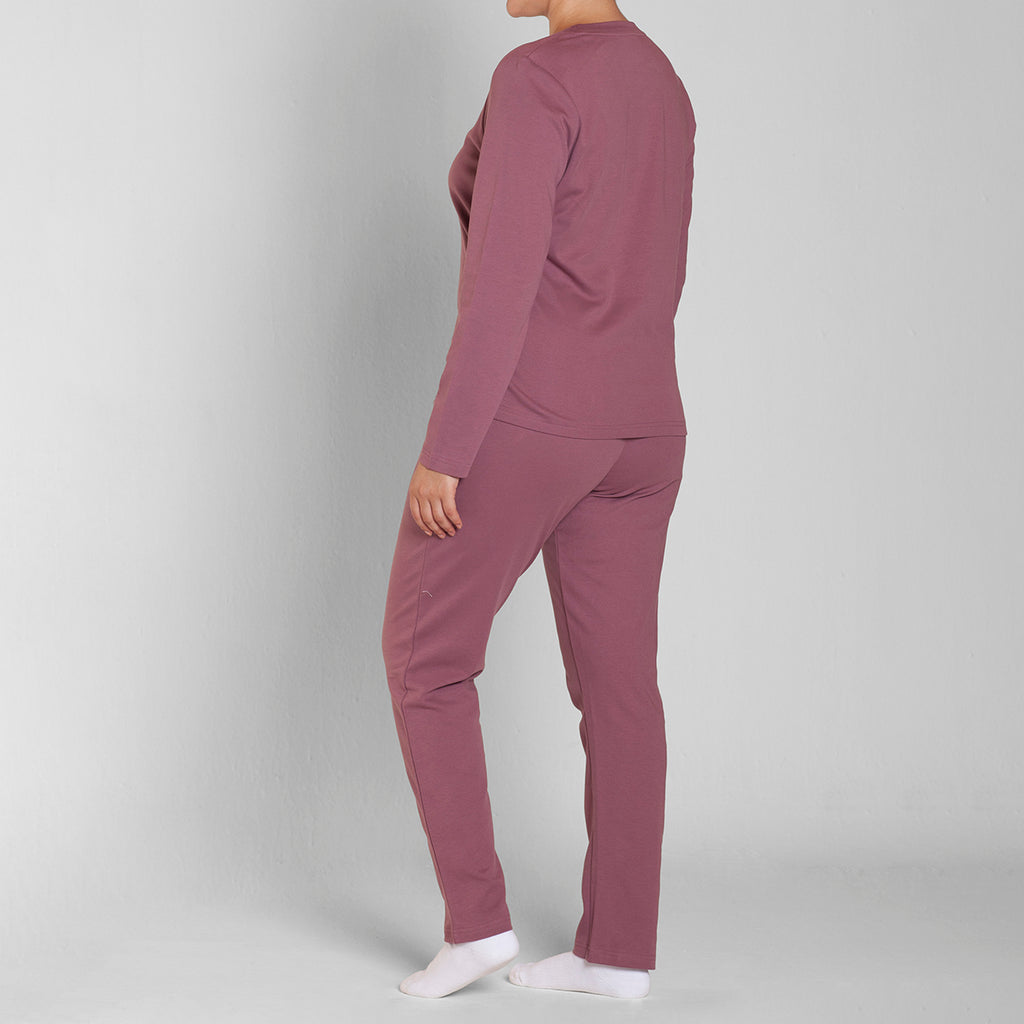 Monarch - Pijama Algodón Estampado Cuello Polo Pantalón Liso Burdeos