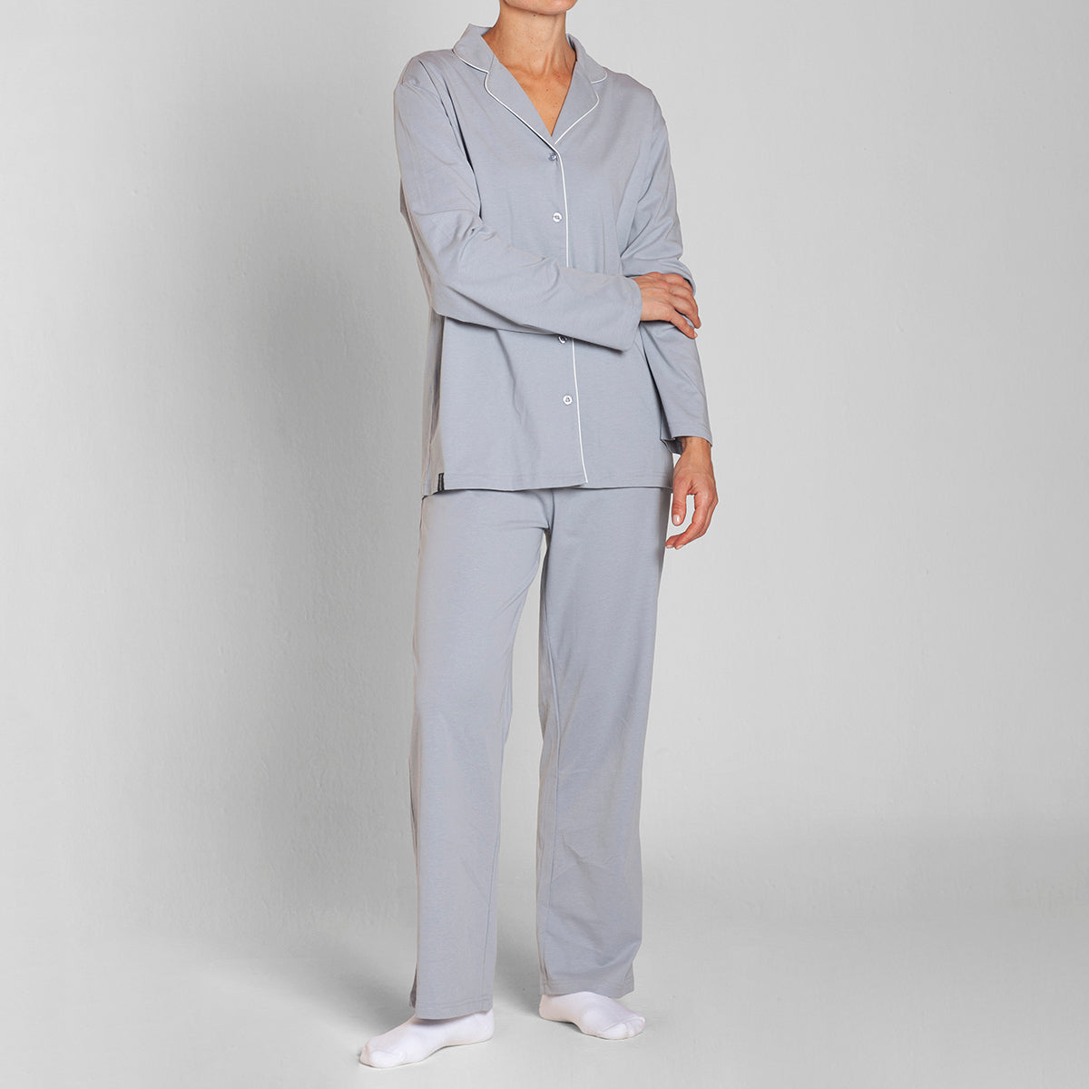 Monarch - Pijama Algodón Abotonado Pantalón Liso Cenizo
