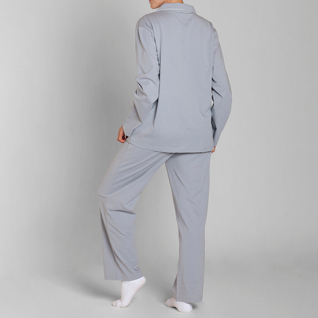 Monarch - Pijama Algodón Abotonado Pantalón Liso Cenizo