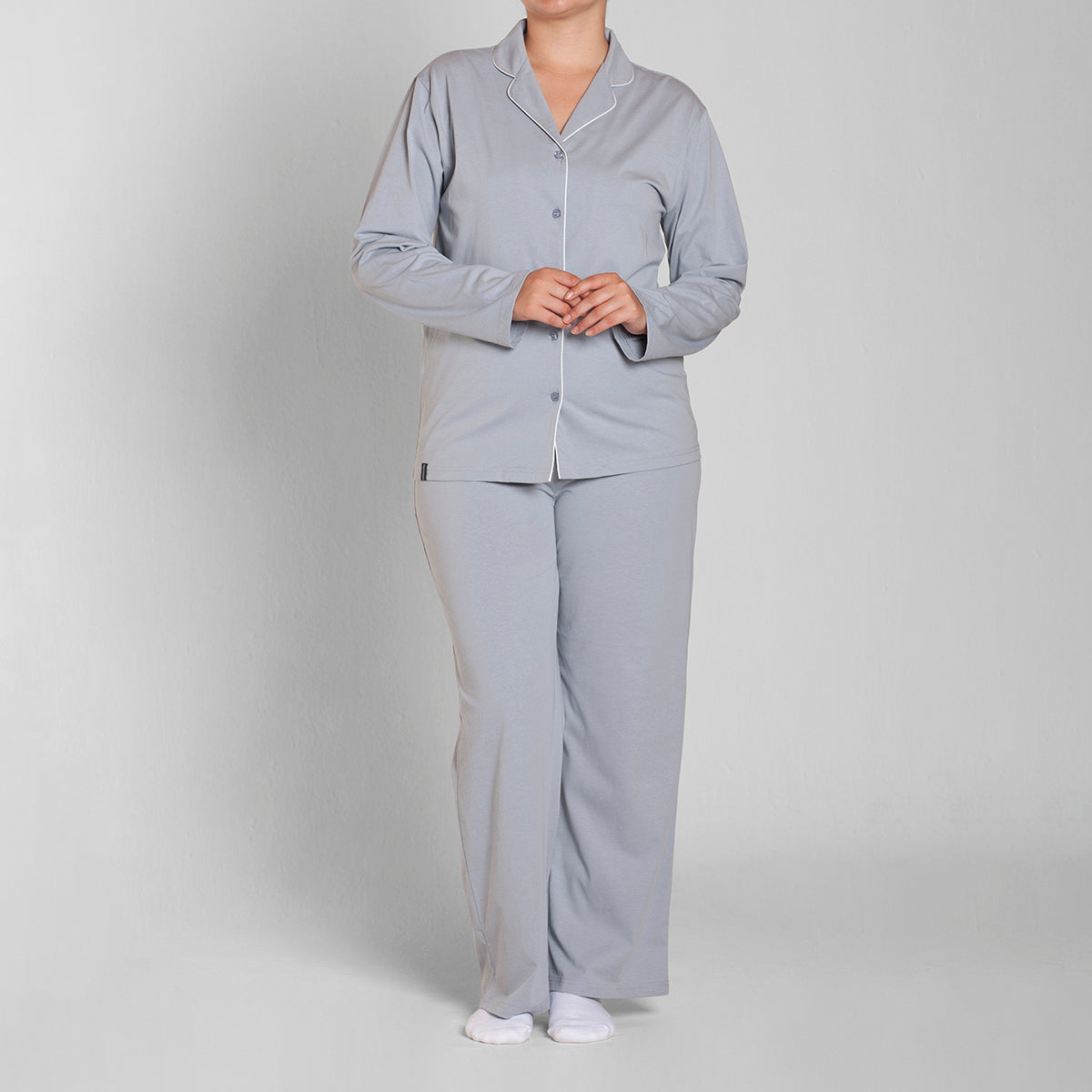 Monarch - Pijama Algodón Abotonado Pantalón Liso Cenizo