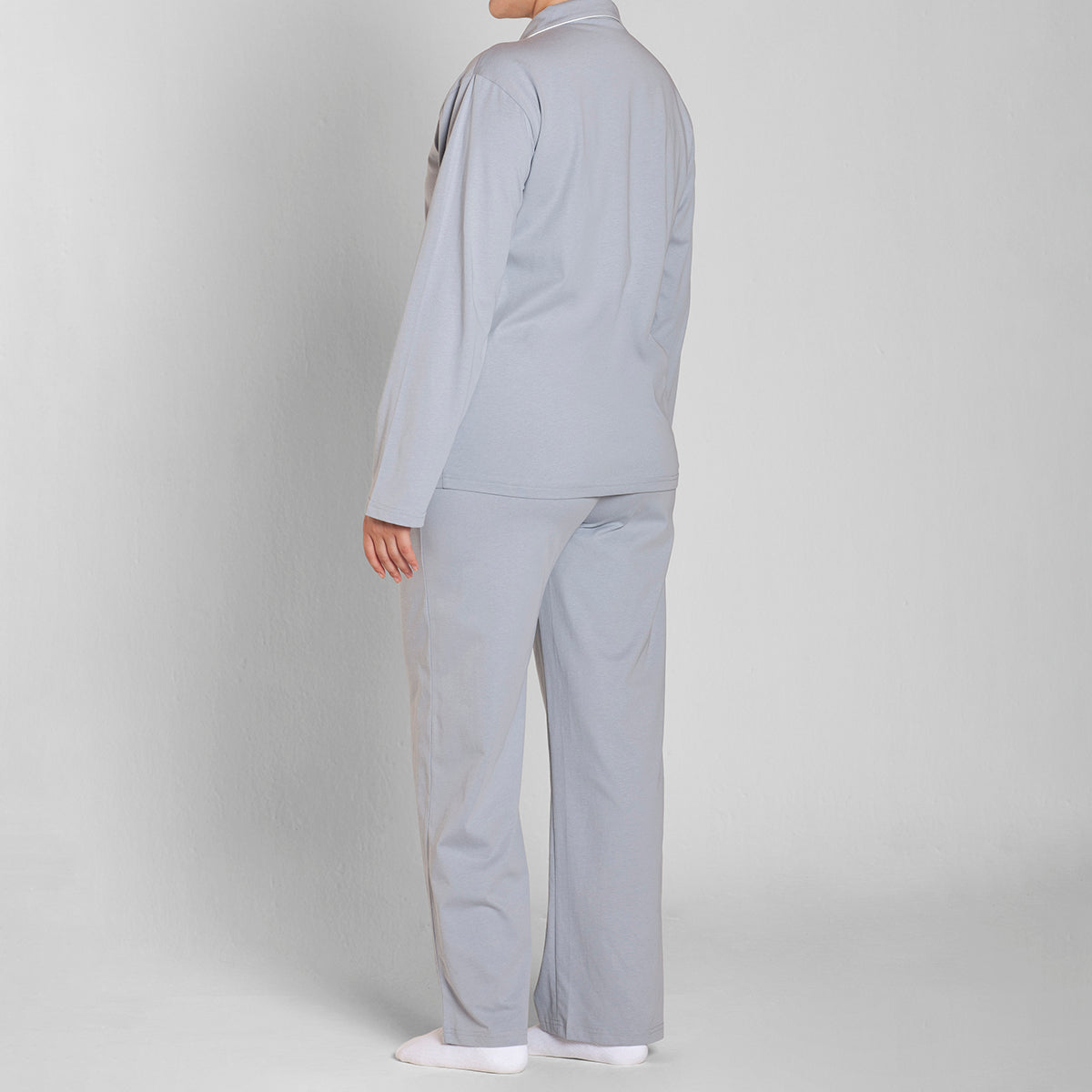 Monarch - Pijama Algodón Abotonado Pantalón Liso Cenizo