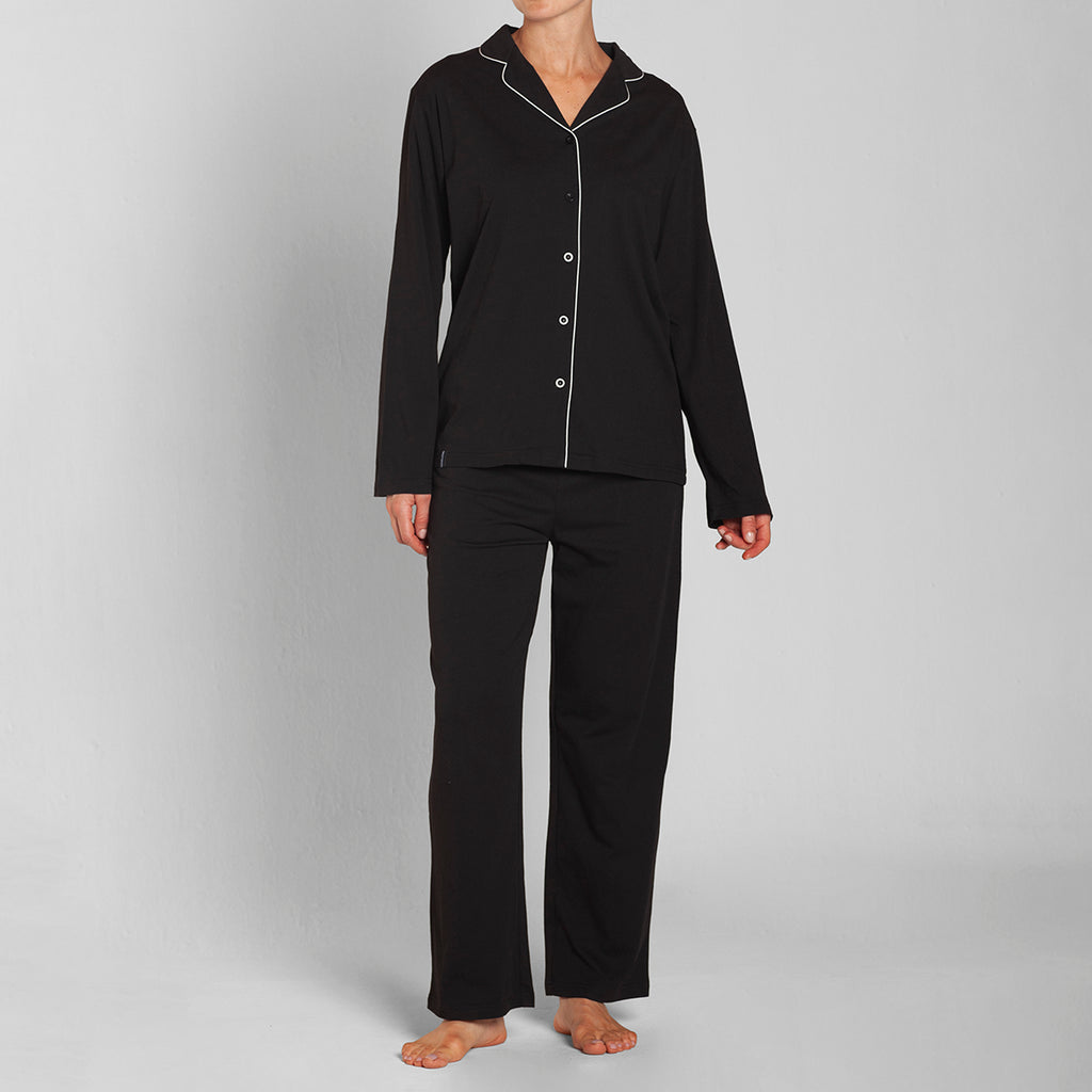 Monarch - Pijama Algodón Abotonado Pantalón Liso Negro