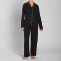 Monarch - Pijama Algodón Abotonado Pantalón Liso Negro