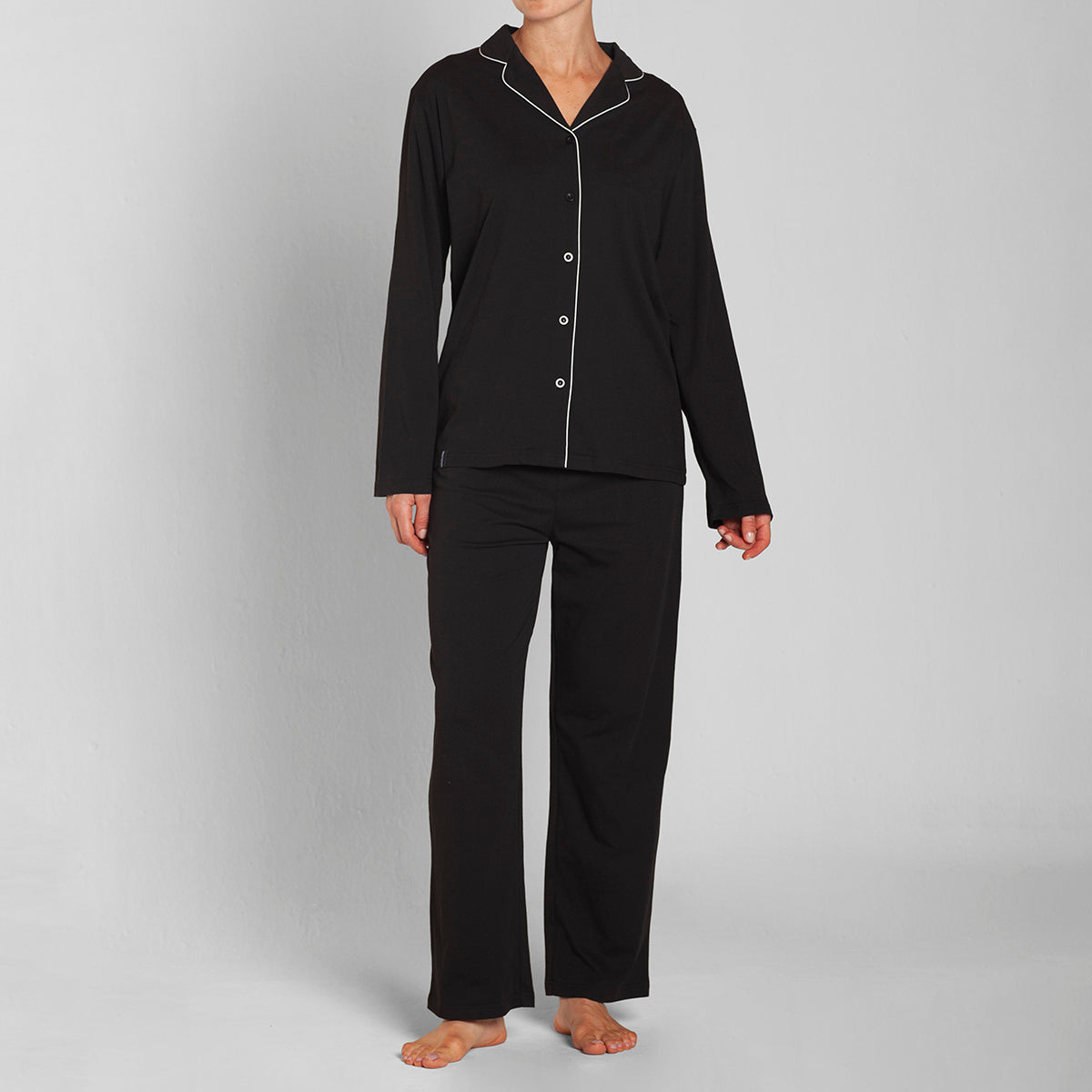 Monarch - Pijama Algodón Abotonado Pantalón Liso Negro