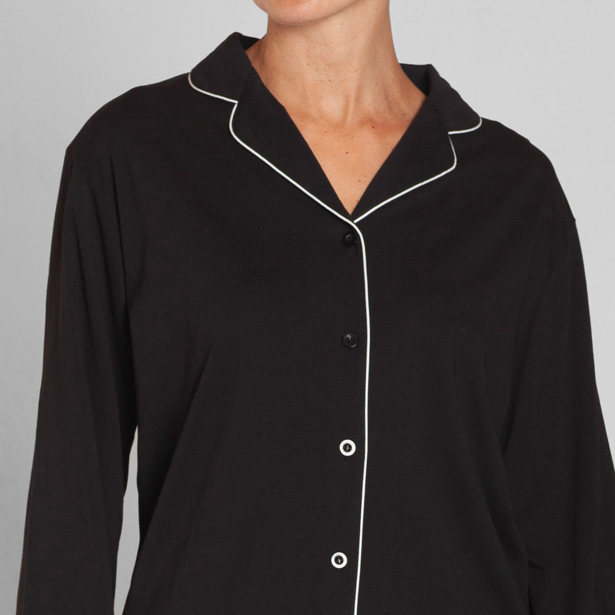 Monarch - Pijama Algodón Abotonado Pantalón Liso Negro