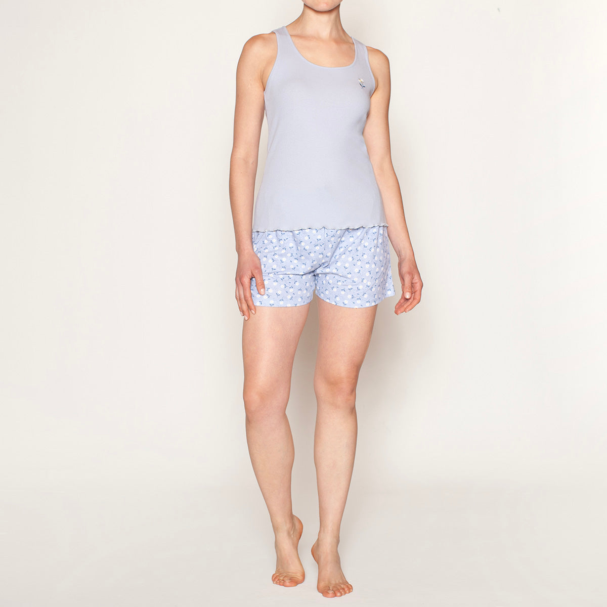 Monarch - Pijama Mujer Musculosa Celeste/Plomo