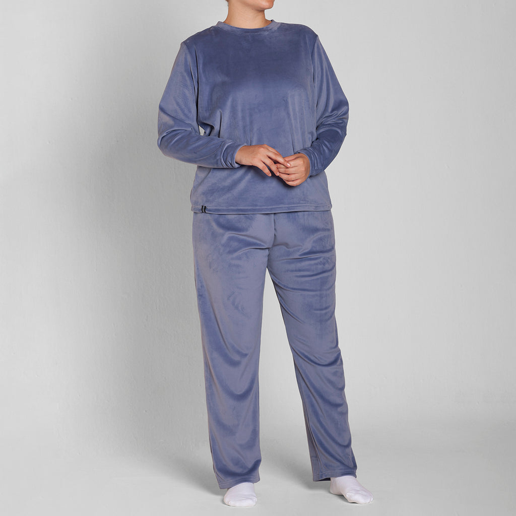Monarch - Pijama Plush Cuello Polo Pantalon Liso Jeans