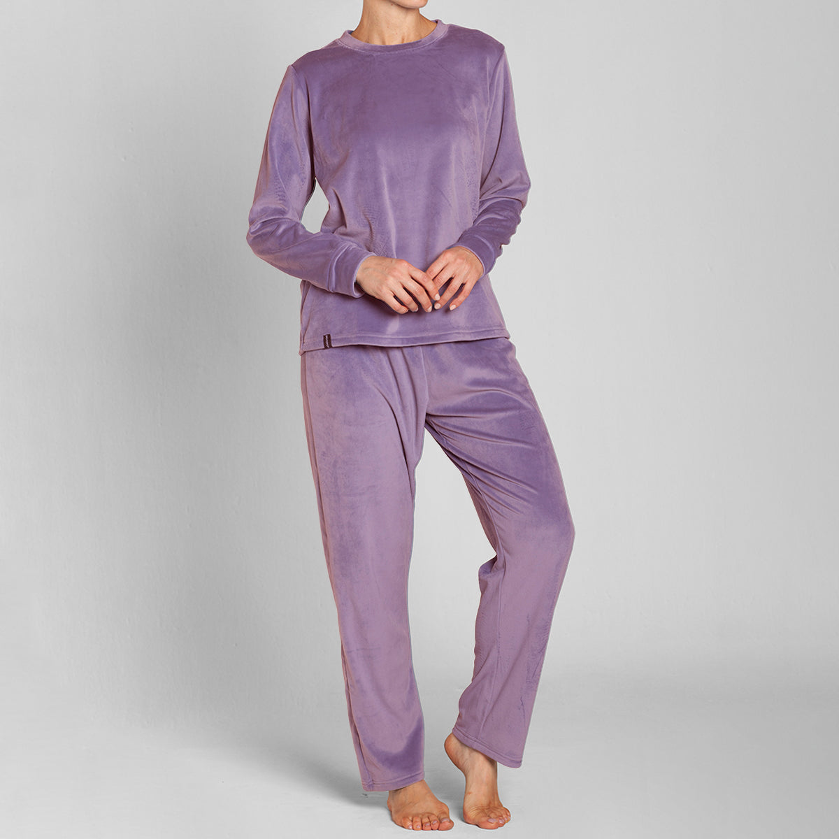 Monarch - Pijama Plush Cuello Polo Pantalon Liso Lila