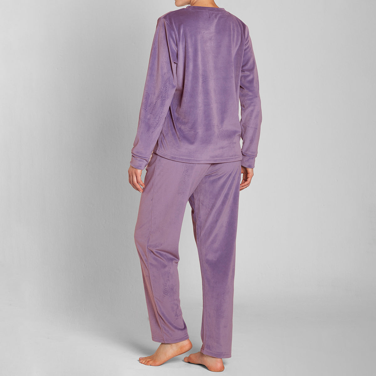 Monarch - Pijama Plush Cuello Polo Pantalon Liso Lila