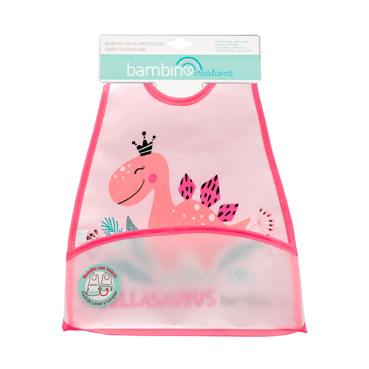 Bambino - Babero de Alimentación Dino Rosado