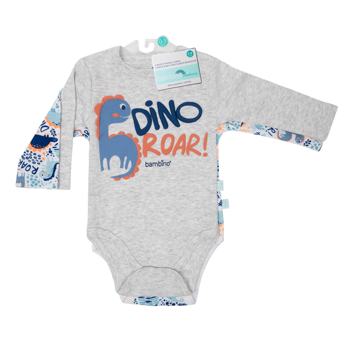 Bambino - Set 2 Body Manga Larga Dinosaurio