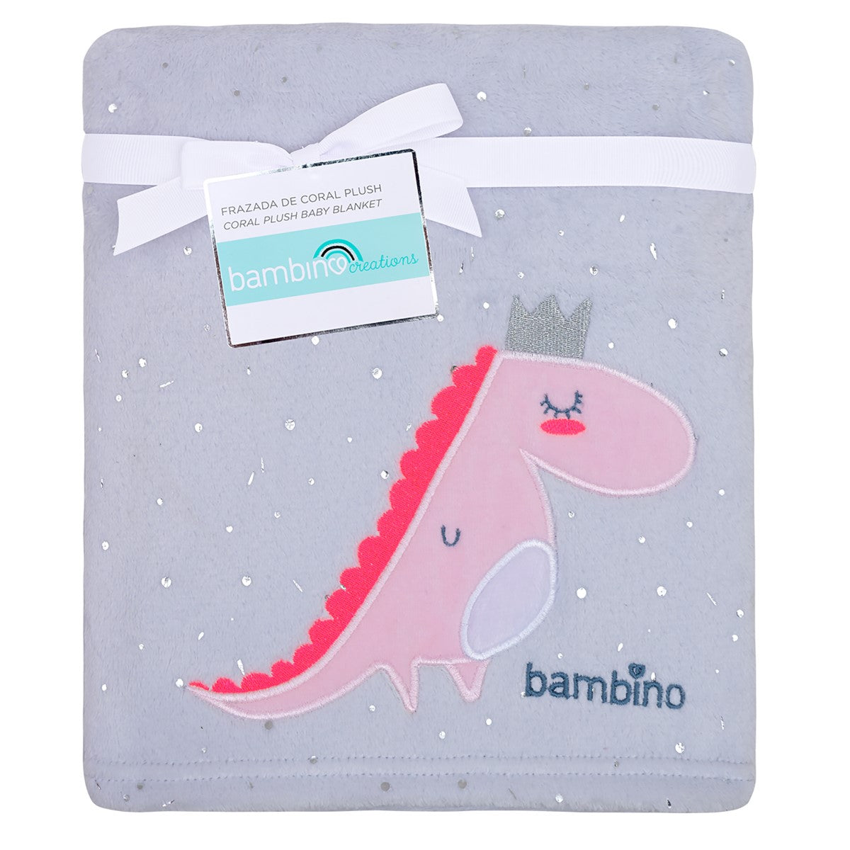 Bambino - Frazada De Coral Plush Gris Dinosaurio