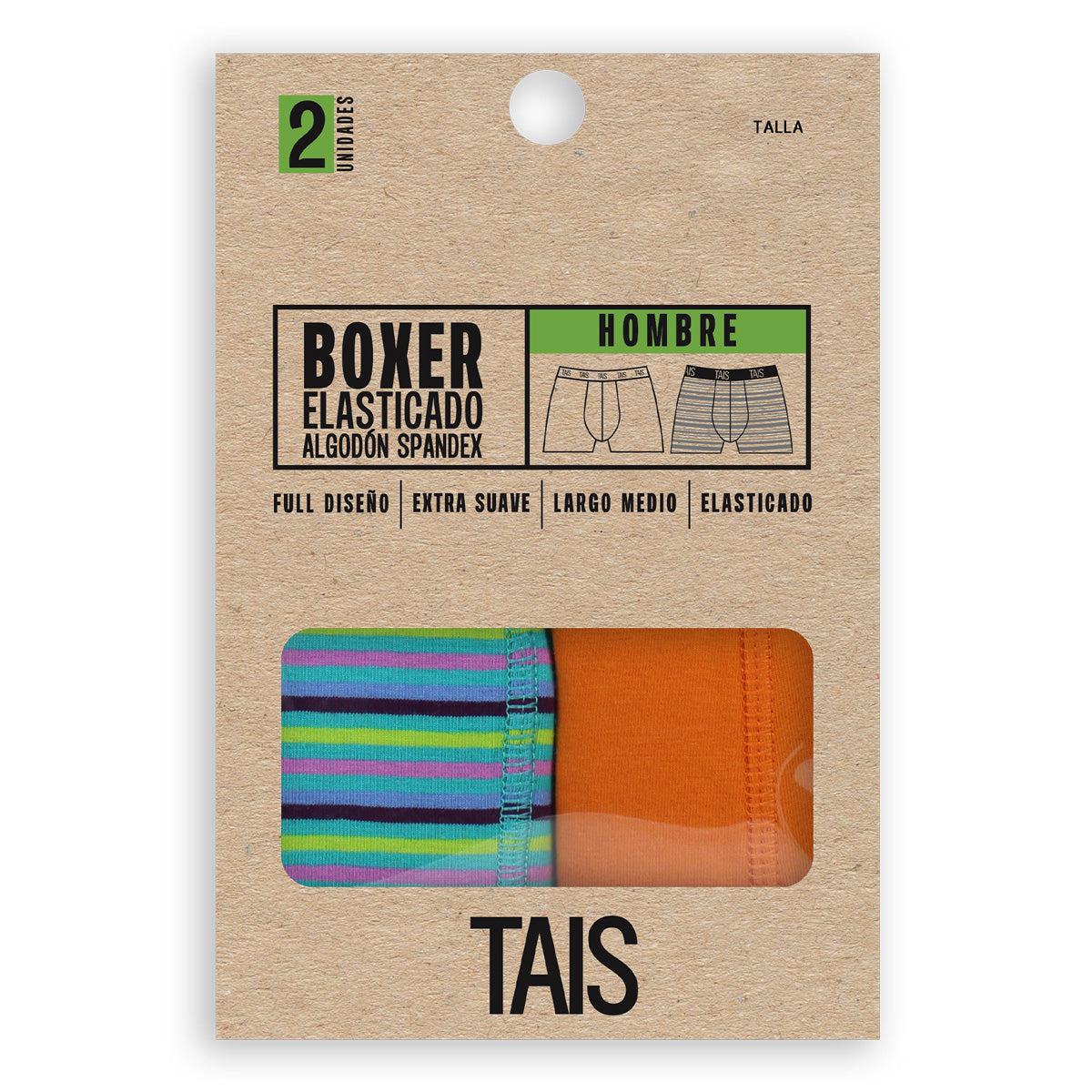 Tais - 2 Unidades Bóxer Algodón Spandex Diseño Celeste