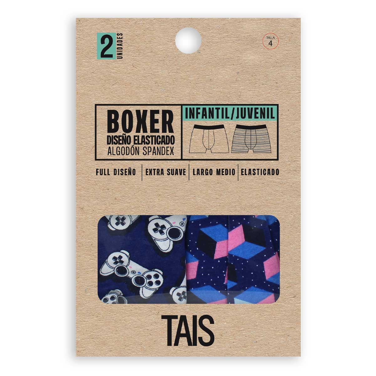 Tais - 2 Unidades Bóxer Cotton Spandex Full Print Juegos