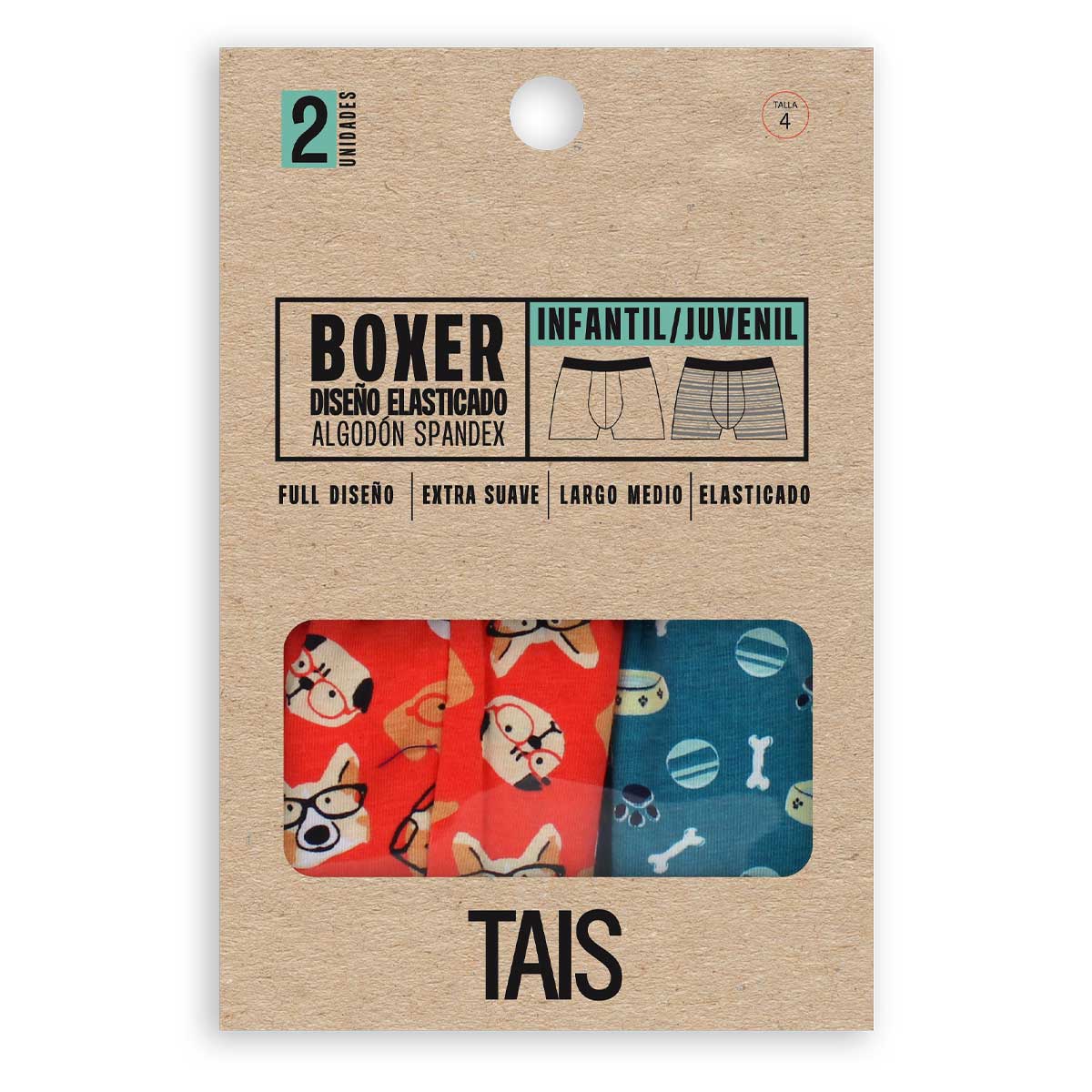 Tais - 2 Unidades Bóxer Full Print Infantil Perritos