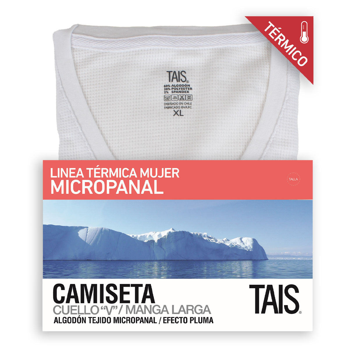 Tais - Camiseta Mujer Manga Larga Algodón Tejido Panal