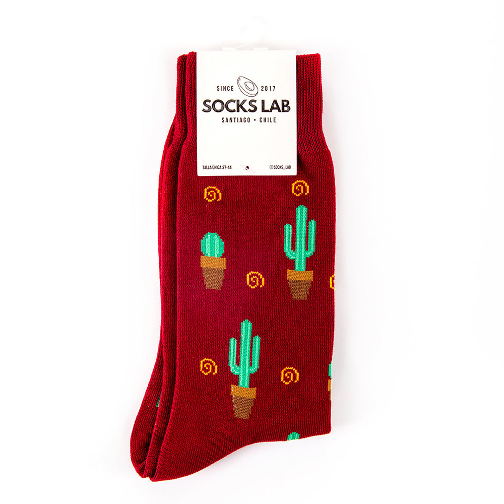 Socks Lab - Calcetín Algodón Peinado Cactus Burdeo