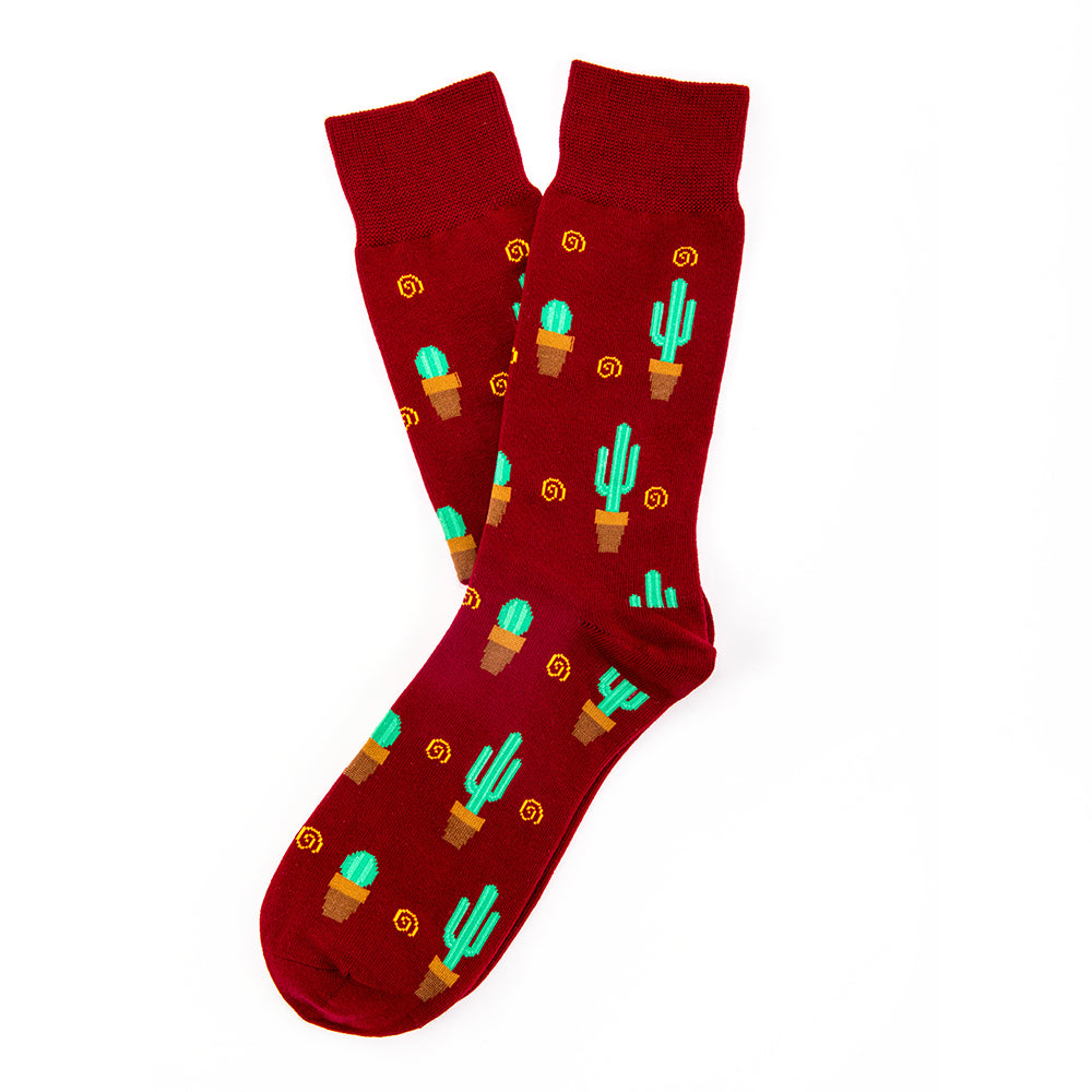 Socks Lab - Calcetín Algodón Peinado Cactus Burdeo